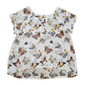 Vtg Y2K Mudd Butterfly Print Blouse Women L Semisheer Fairy Boho Preppy Festival